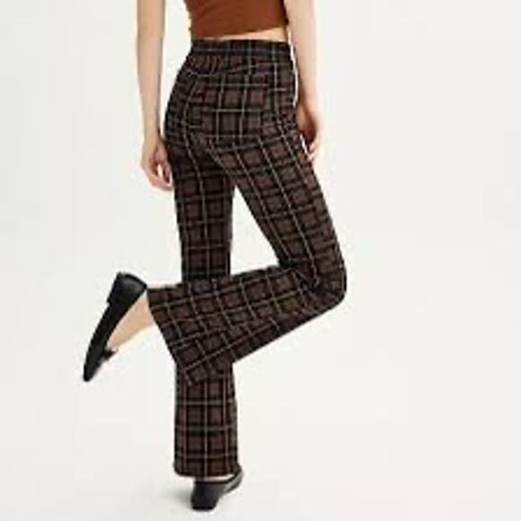 Retro High Rise Plaid Flare Pants Brown Black Ponte Knit Retro Y2K Size Medium - Picture 4 of 12
